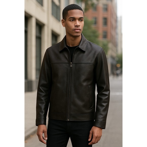 Vtg Claiborne Men's Soft Lambskin Leather‎ Jacket Coat Size XL Brown Preppy
